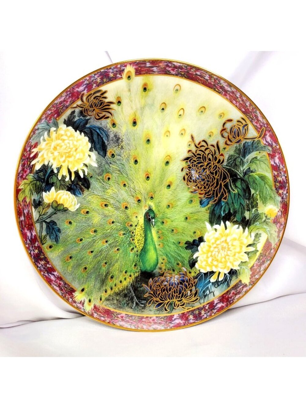 Splendor Peacock Plate By Lily Chang Gardens Of Paradise Chrysanthemum 1992 COA